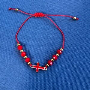 Red Beaded Bracelet with Cross Charm